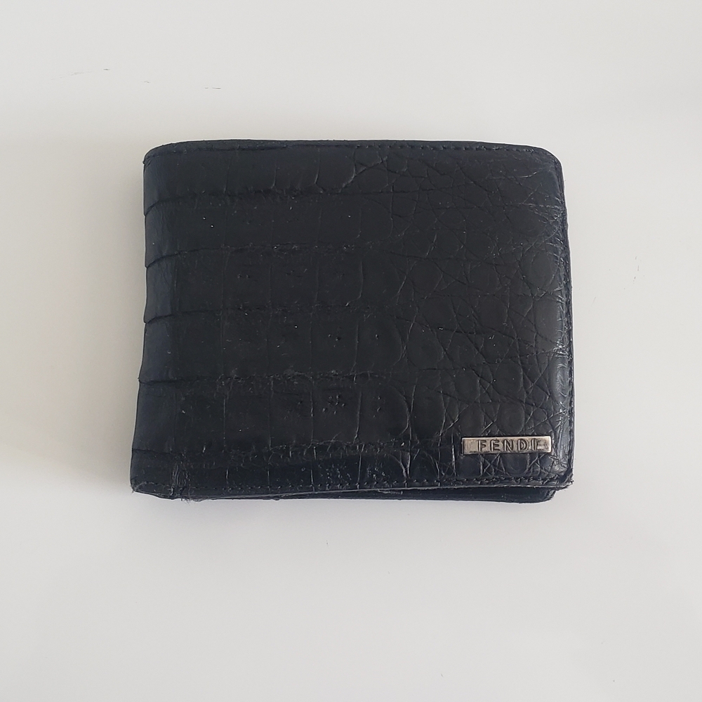 Fendi Black Croc Leather Bi-fold Wallet